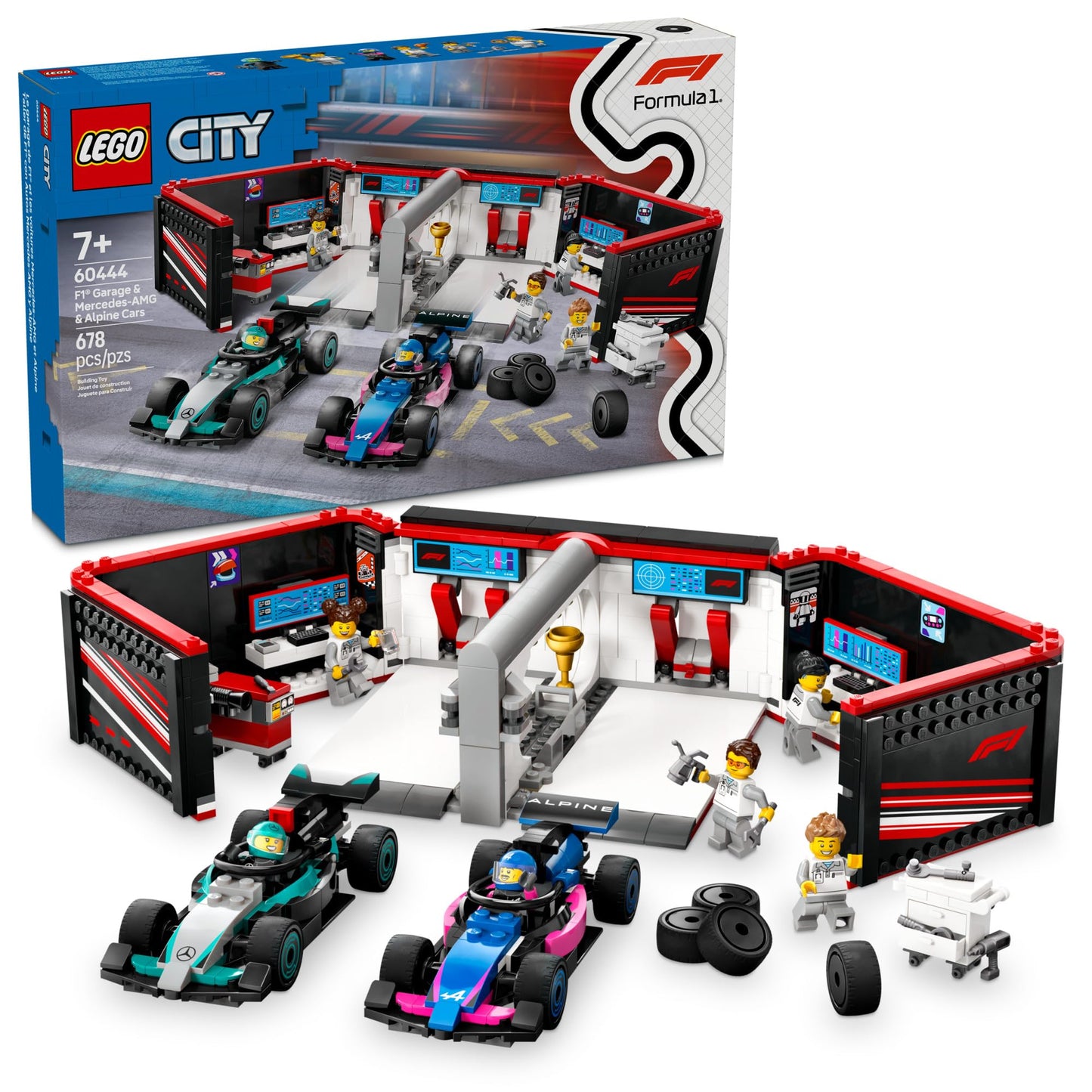 LEGO City F1 Garage & Mercedes-AMG & Alpine Cars | 60444 – Portable Race Car Playset