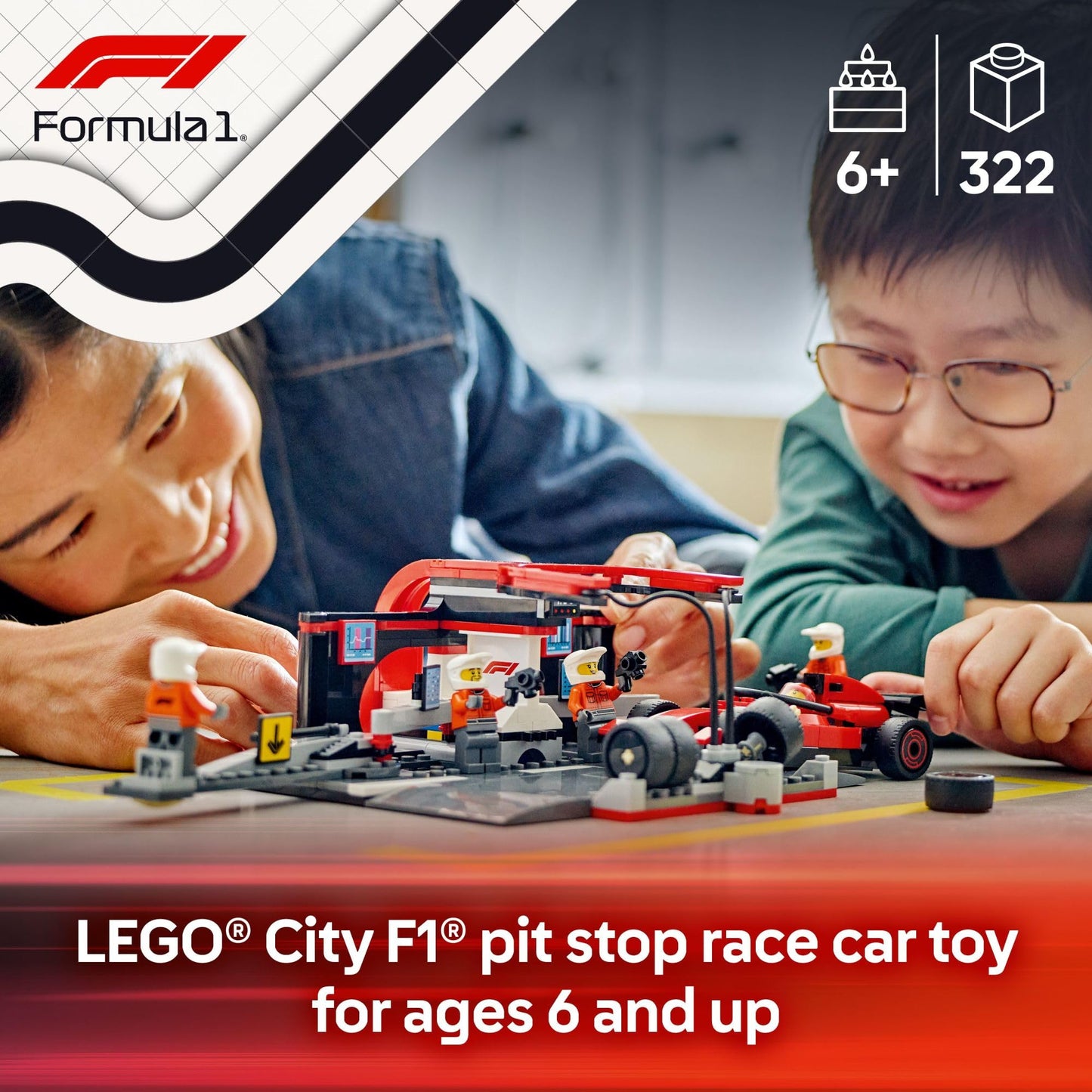 LEGO City F1 Pit Stop & Pit Crew with Ferrari Car - 60443 | Race Toy for Kids 6+