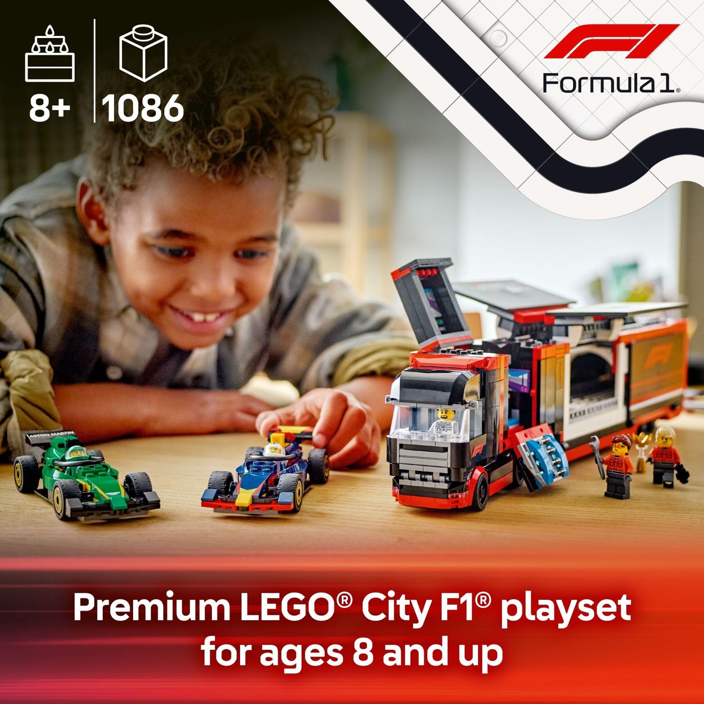 LEGO City F1 Truck with RB20 & AMR24 F1 Cars (60445) – Buildable Race Playset