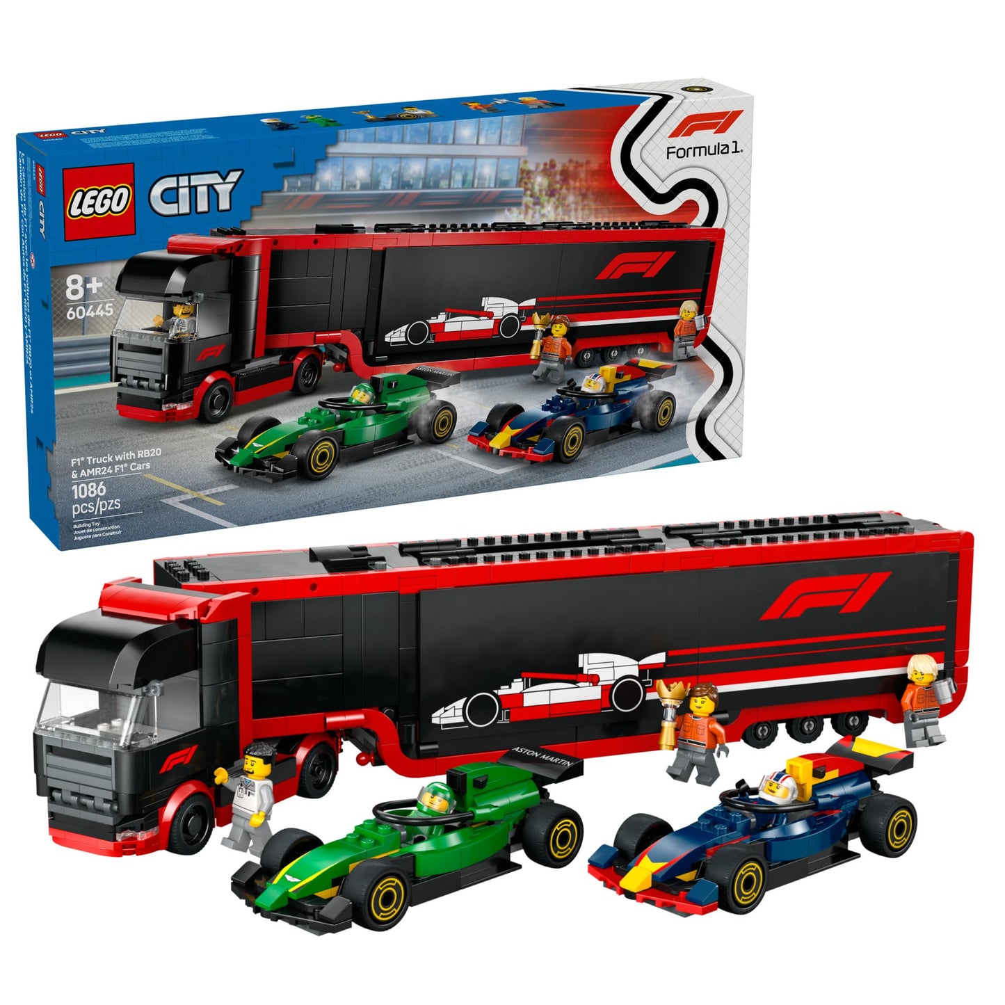 LEGO City F1 Truck with RB20 & AMR24 F1 Cars (60445) – Buildable Race Playset