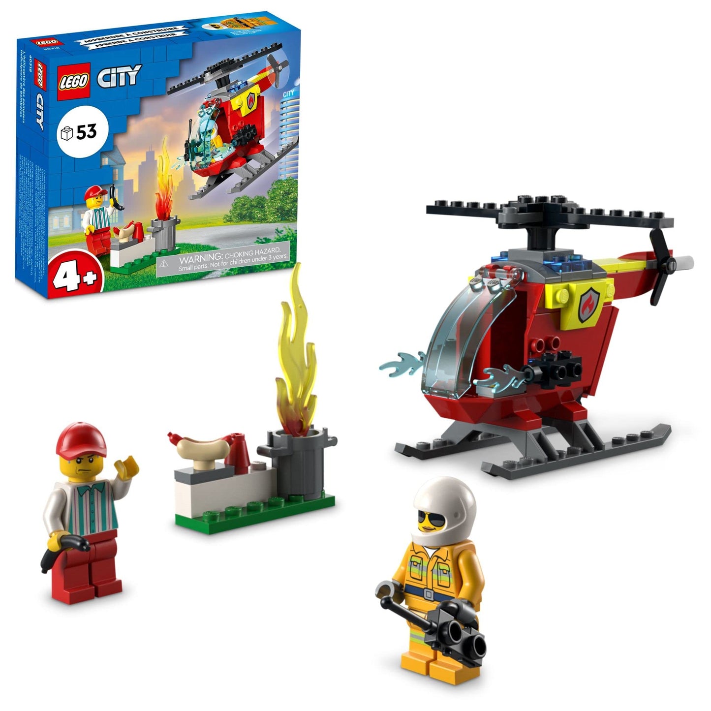LEGO City Fire Helicopter 60318 – Preschool Toy with Minifigures & Starter Brick