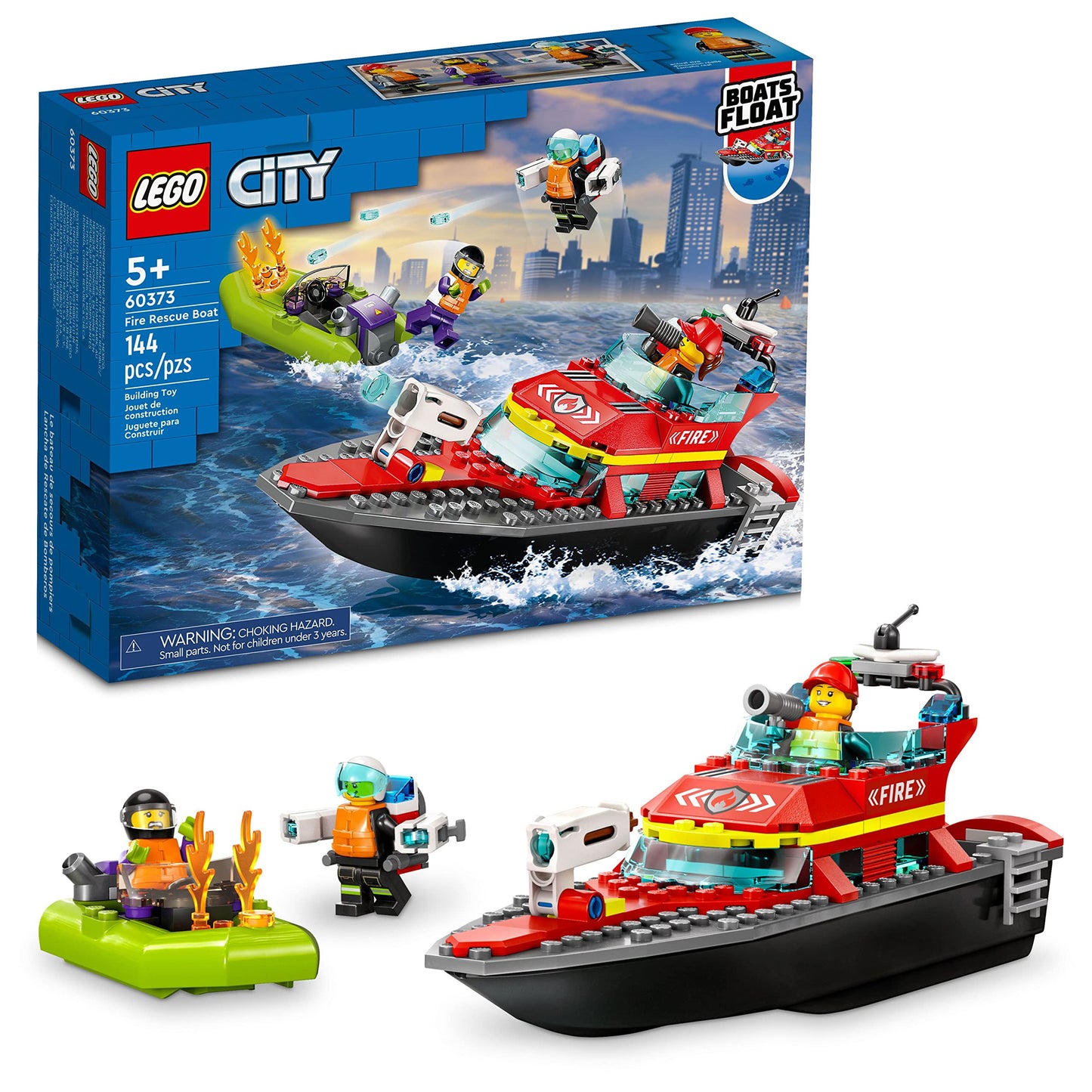 LEGO City Fire Rescue Boat 60373 - Floatable Rescue Set for Kids 5+