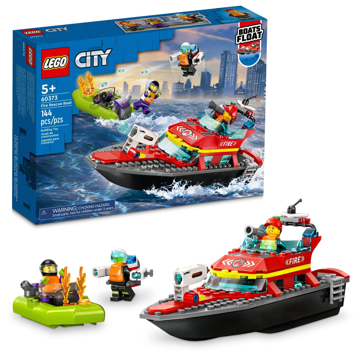 LEGO City Fire Rescue Boat 60373 – Water Rescue Playset with Jetpack & 3 Minifigures