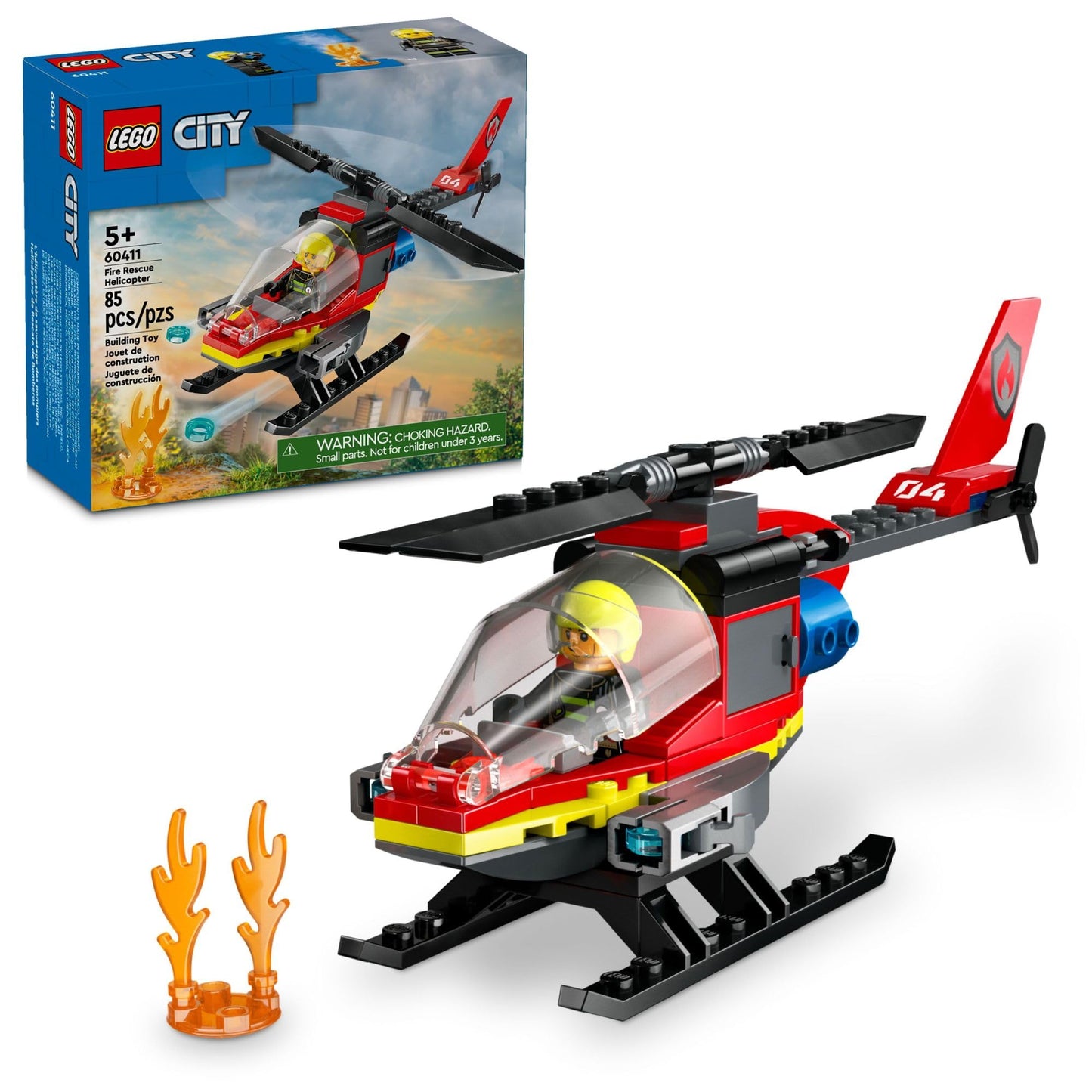 LEGO City Fire Rescue Helicopter 60411 – Buildable Toy for Kids 5+