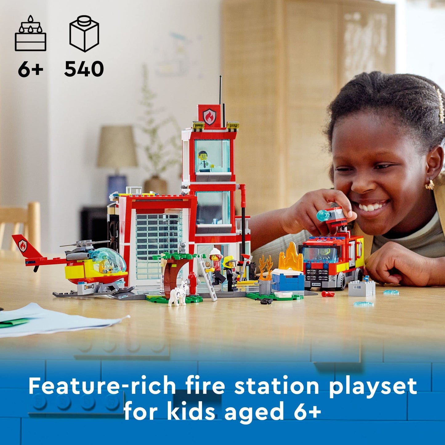 LEGO City Fire Station Set 60320 with Garage, Helicopter & Fire Engine — 540 Pieces
