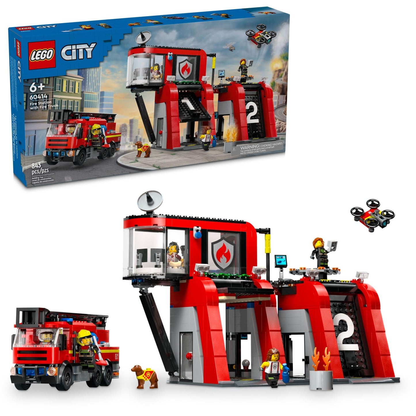 LEGO City Fire Station with Fire Truck 60414 – 843 Pieces for Ages 6+