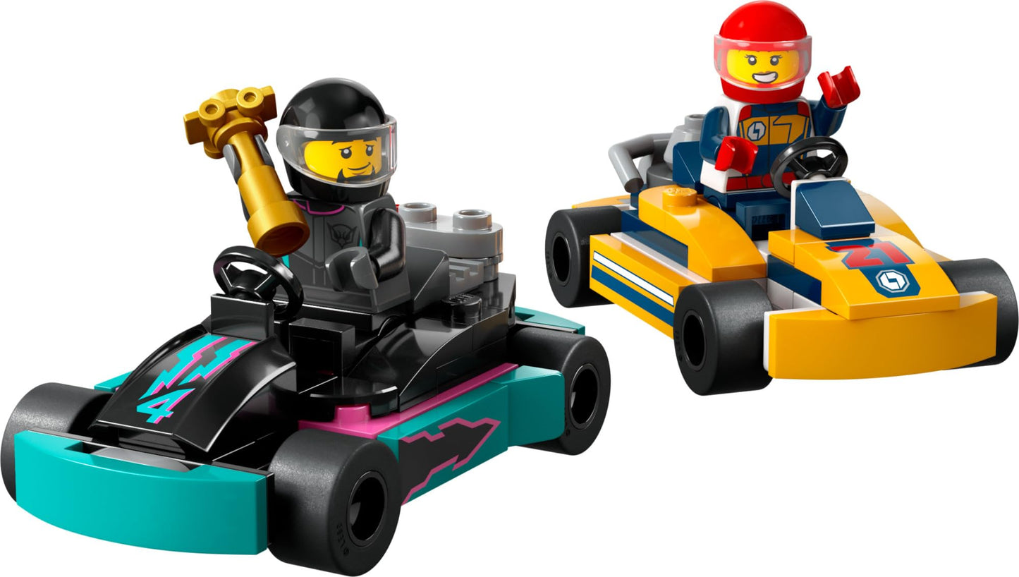 LEGO City Go-Karts and Race Drivers 60400 | 2 Minifigs, Turquoise & Orange Go-Karts