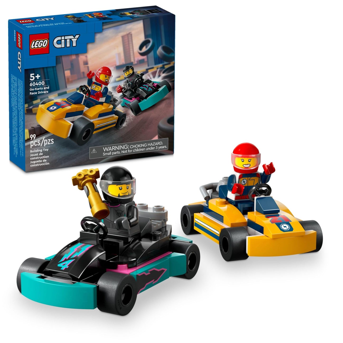 LEGO City Go-Karts and Race Drivers 60400 | 2 Minifigs, Turquoise & Orange Go-Karts
