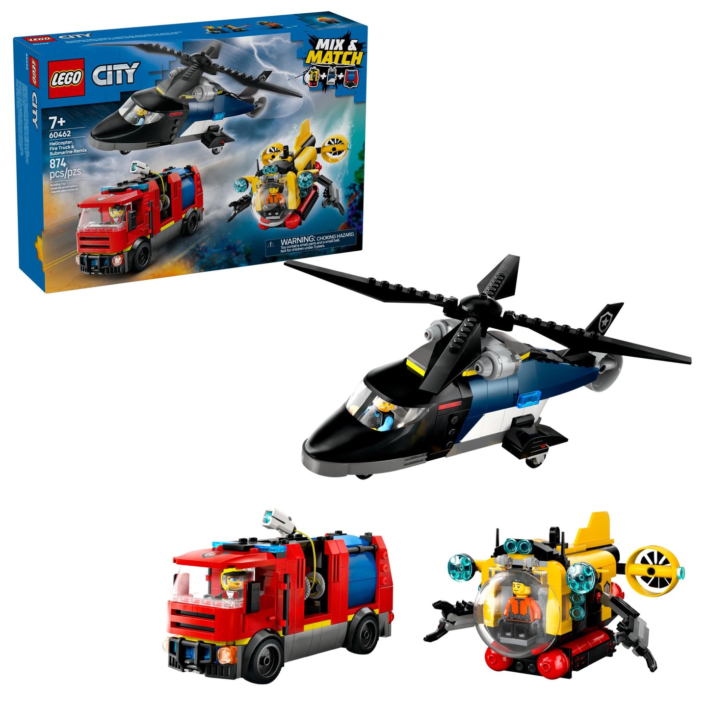 LEGO City 60462 Remix: 3-in-1 Helicopter, Fire Truck & Submarine