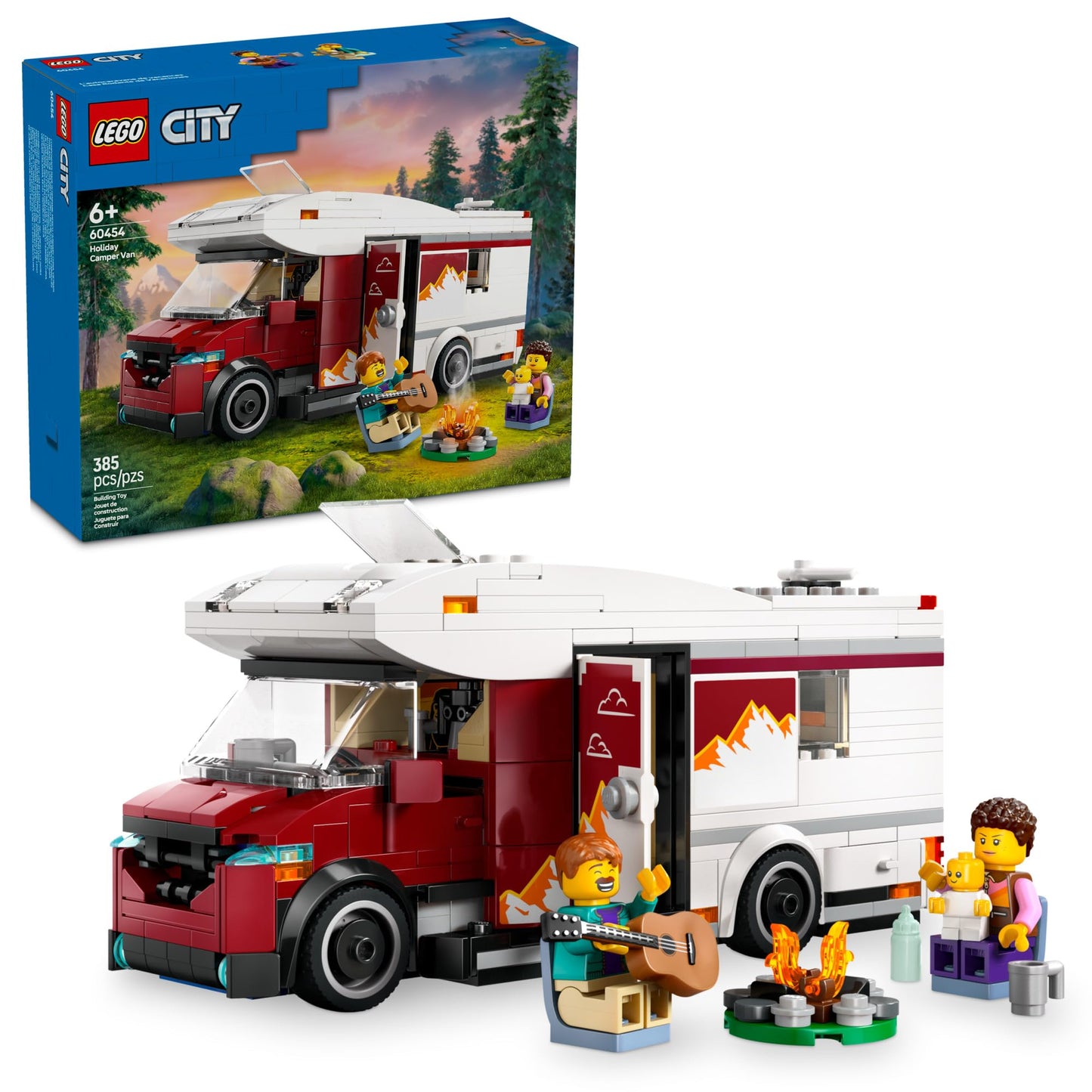 LEGO City Holiday Adventure Camper Van 60454 – 385-Piece Building Set with 3 Minifigs