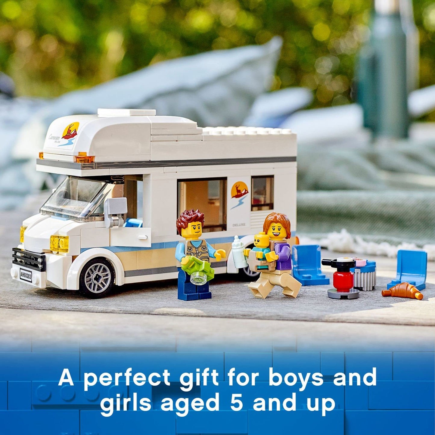 LEGO City Holiday Camper Van 60283 – 5+ Kids Building Set for Family Camping Adventures