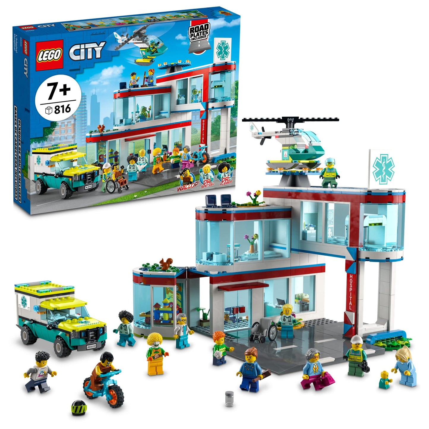 LEGO City Hospital Building Set 60330 – Ambulance, Rescue Helicopter & 12 Minifigures