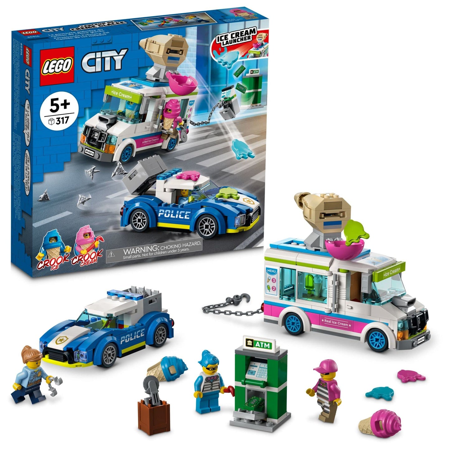 LEGO City Ice Cream Truck Police Chase Van 60314 – 317 Pieces | City Police Toy for 5+