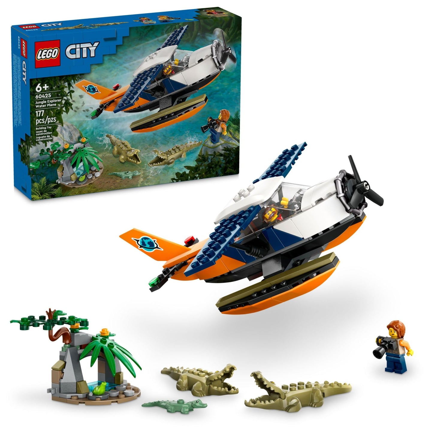 LEGO City Jungle Explorer Water Plane Toy 60425 – 177-Piece Seaplane Adventure Set