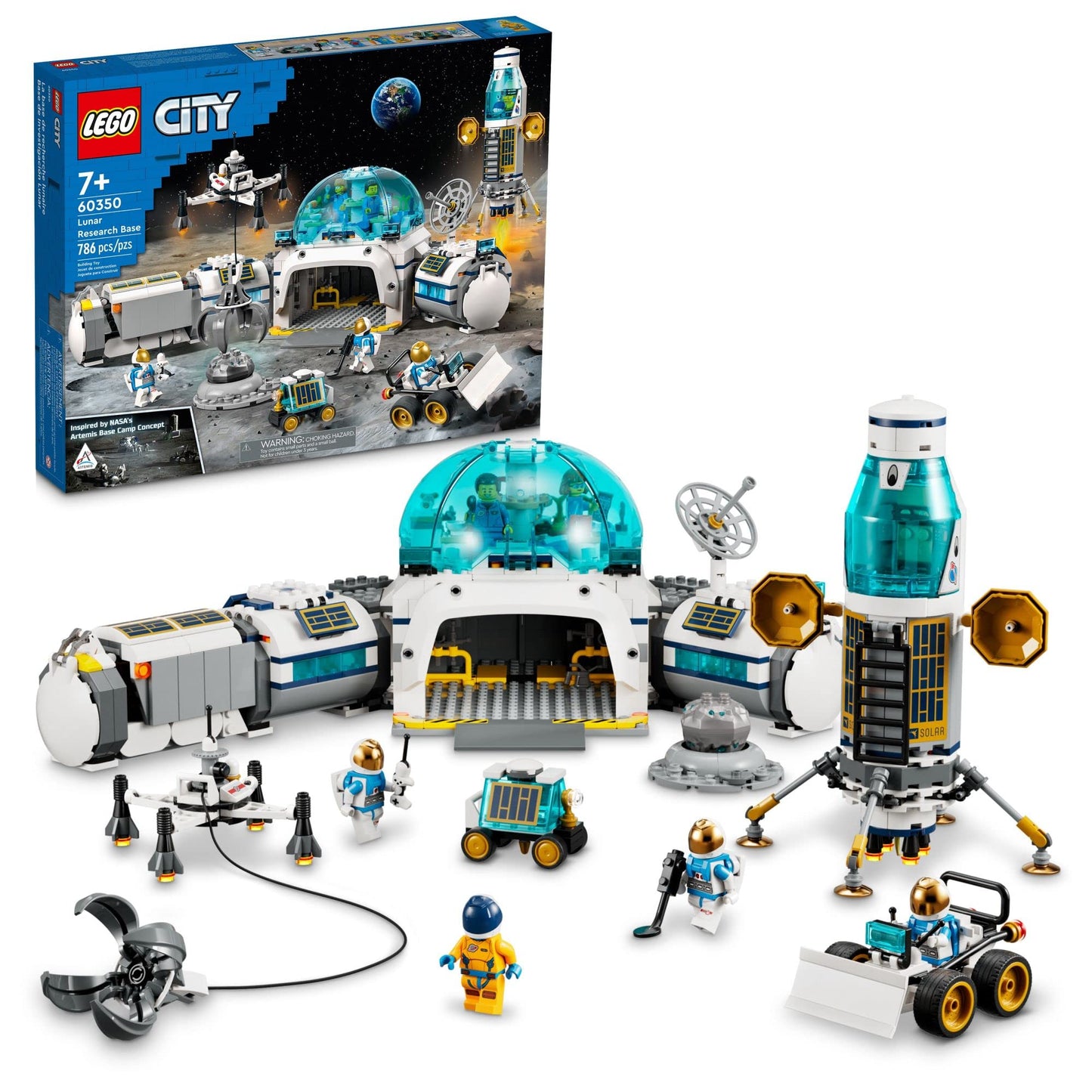 LEGO City Lunar Research Base 60350 – NASA-Inspired Space Set with Lander, Rover & 6 Minifigs