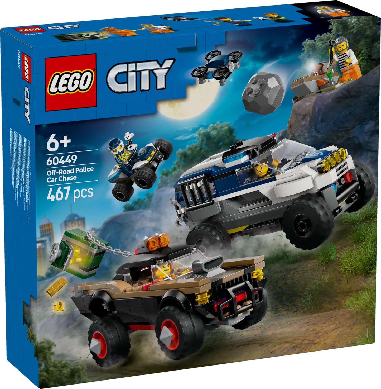 LEGO City Off-Road Police Chase Action Set – Police SUV, Crook Pickup, Quad Bike & Drone | Kids Construction Toy - 60449