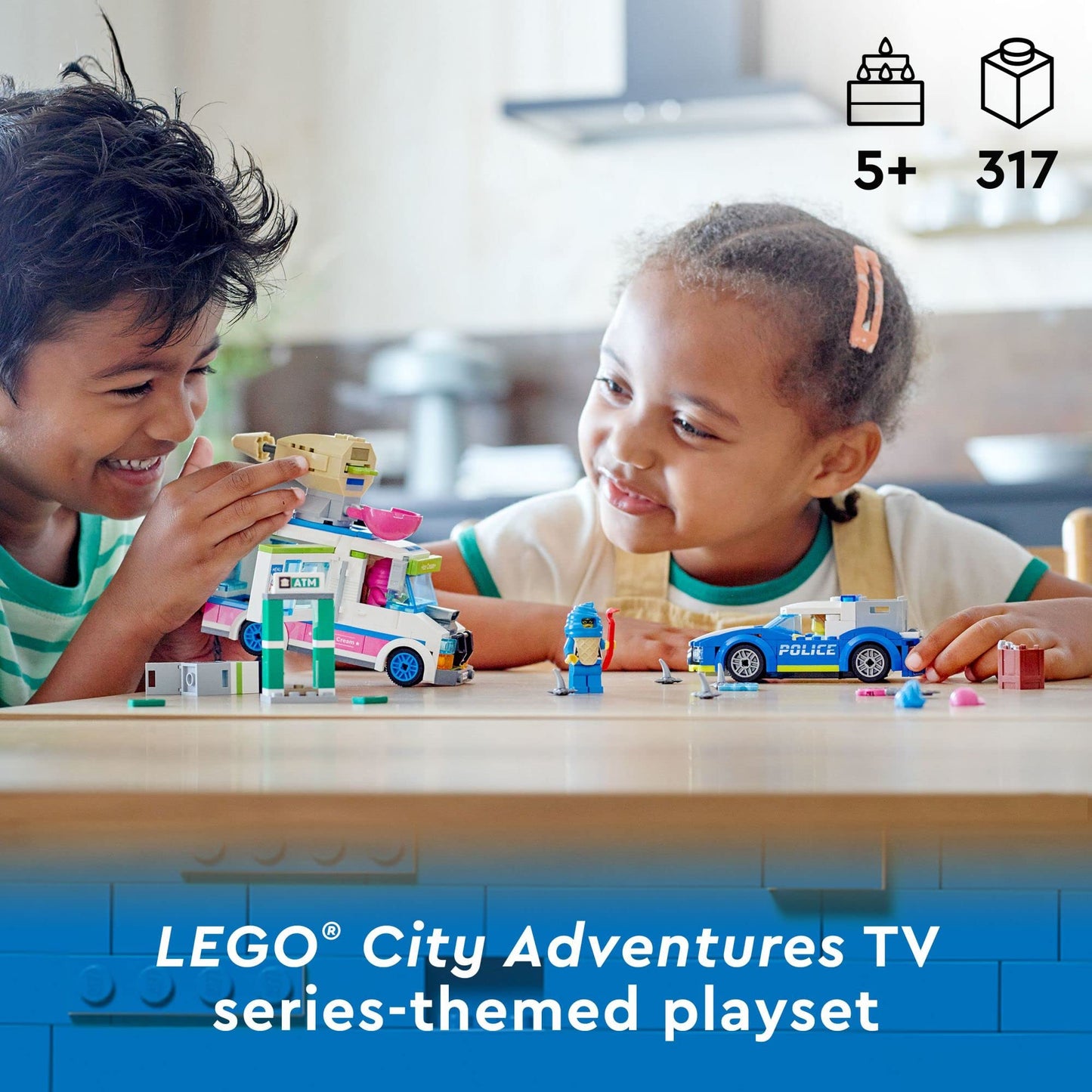 LEGO City Ice Cream Truck Police Chase Van 60314 – 317 Pieces | City Police Toy for 5+