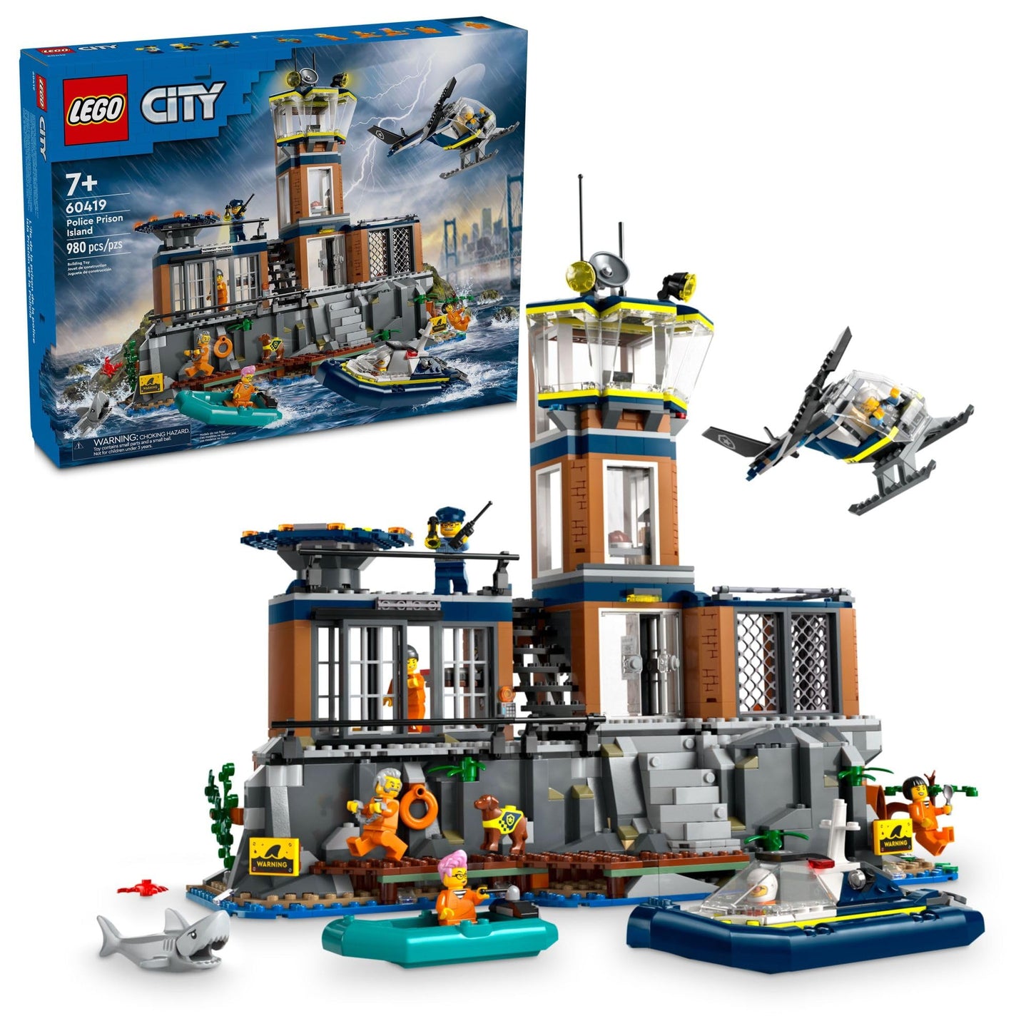 LEGO City Police Prison Island 60419 | 980-Piece Set with Helicopter, Boat & Minifigs