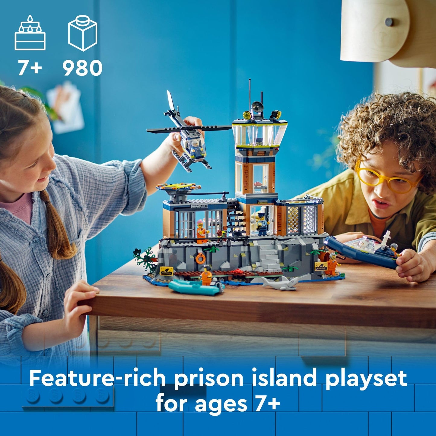 LEGO City Police Prison Island 60419 | 980-Piece Set with Helicopter, Boat & Minifigs