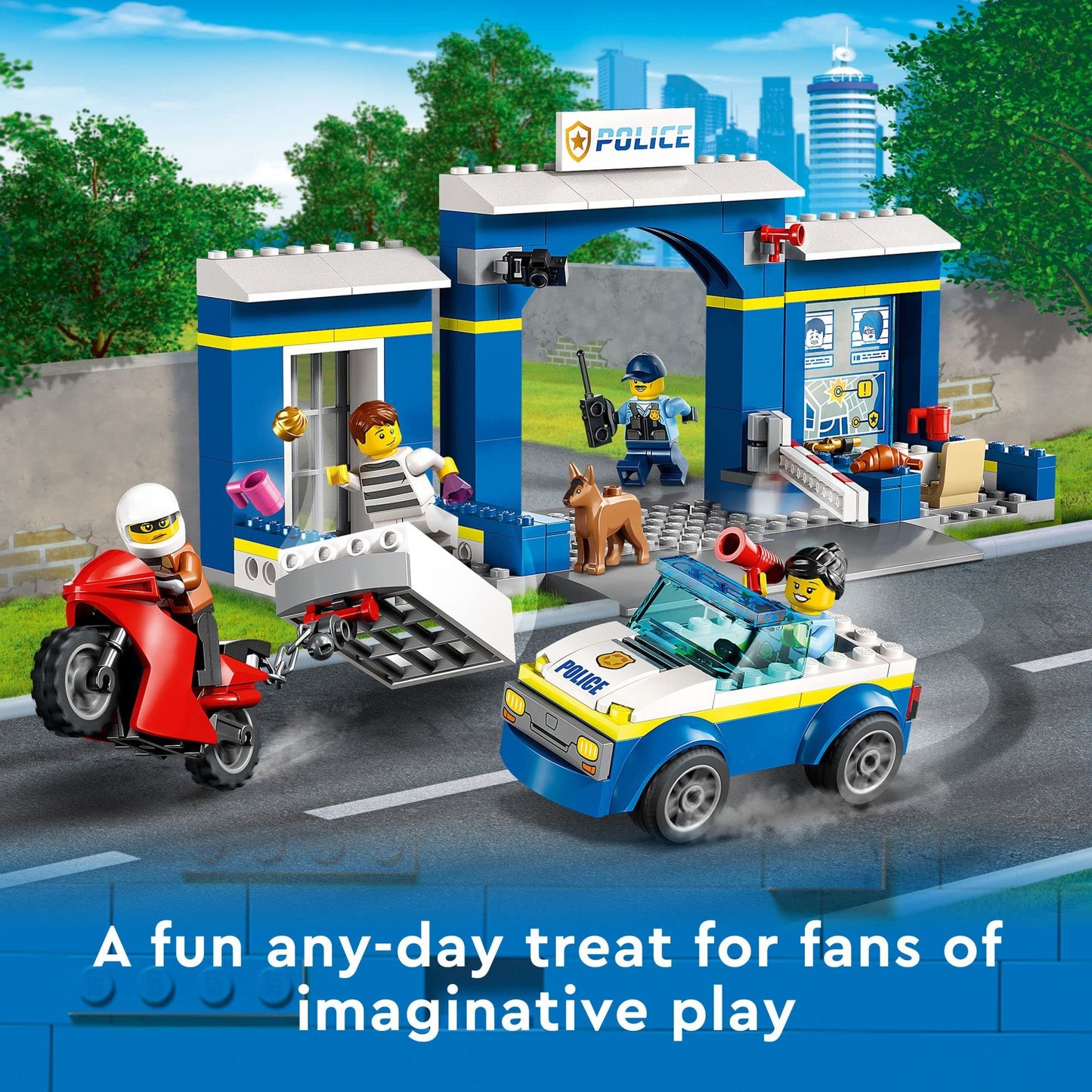 LEGO City Police Station Chase 60370 – 4+ Police Set with Car, Bike & Dog