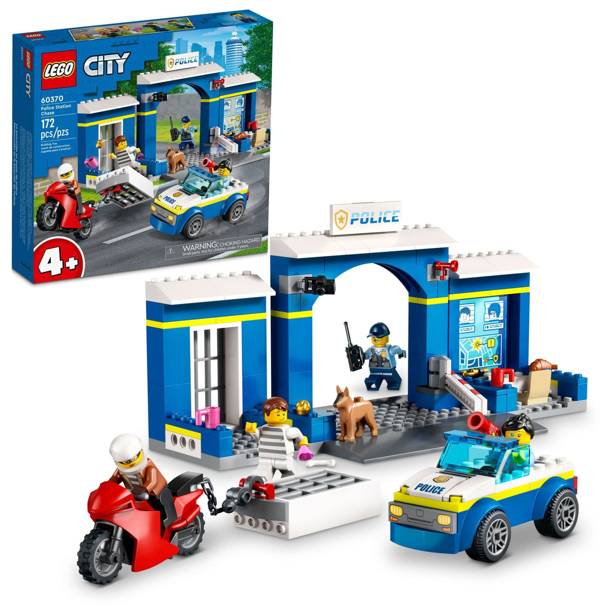 LEGO City Police Station Chase 60370 – 4+ Police Set with Car, Bike & Dog