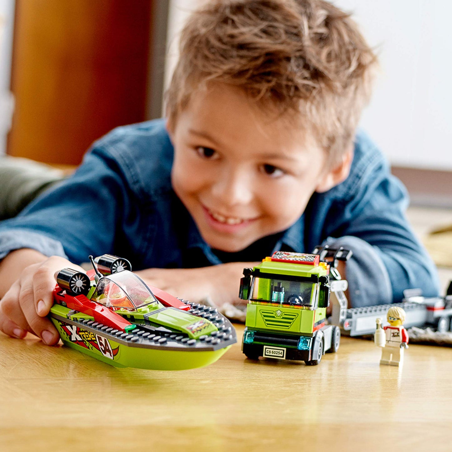 LEGO City Race Boat Transporter 60254 – 238-Piece Building Set with Truck & Floating Boat