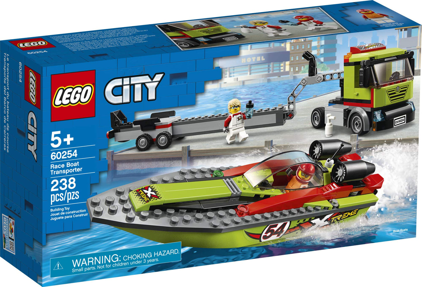 LEGO City Race Boat Transporter 60254 – 238-Piece Building Set with Truck & Floating Boat
