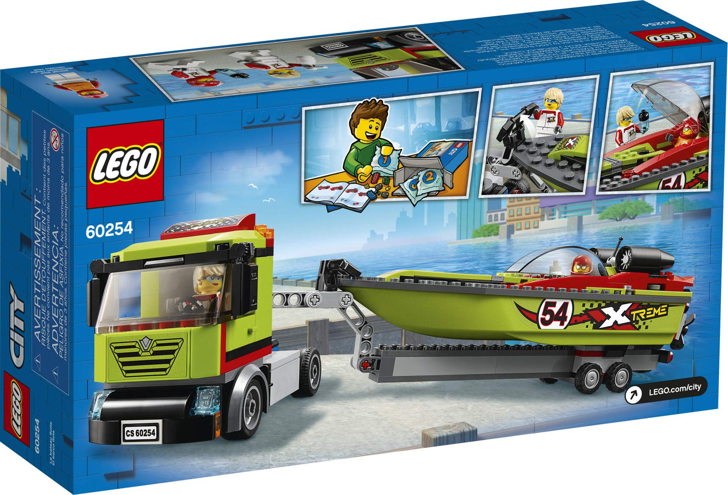 LEGO City Race Boat Transporter 60254 – 238-Piece Building Set with Truck & Floating Boat