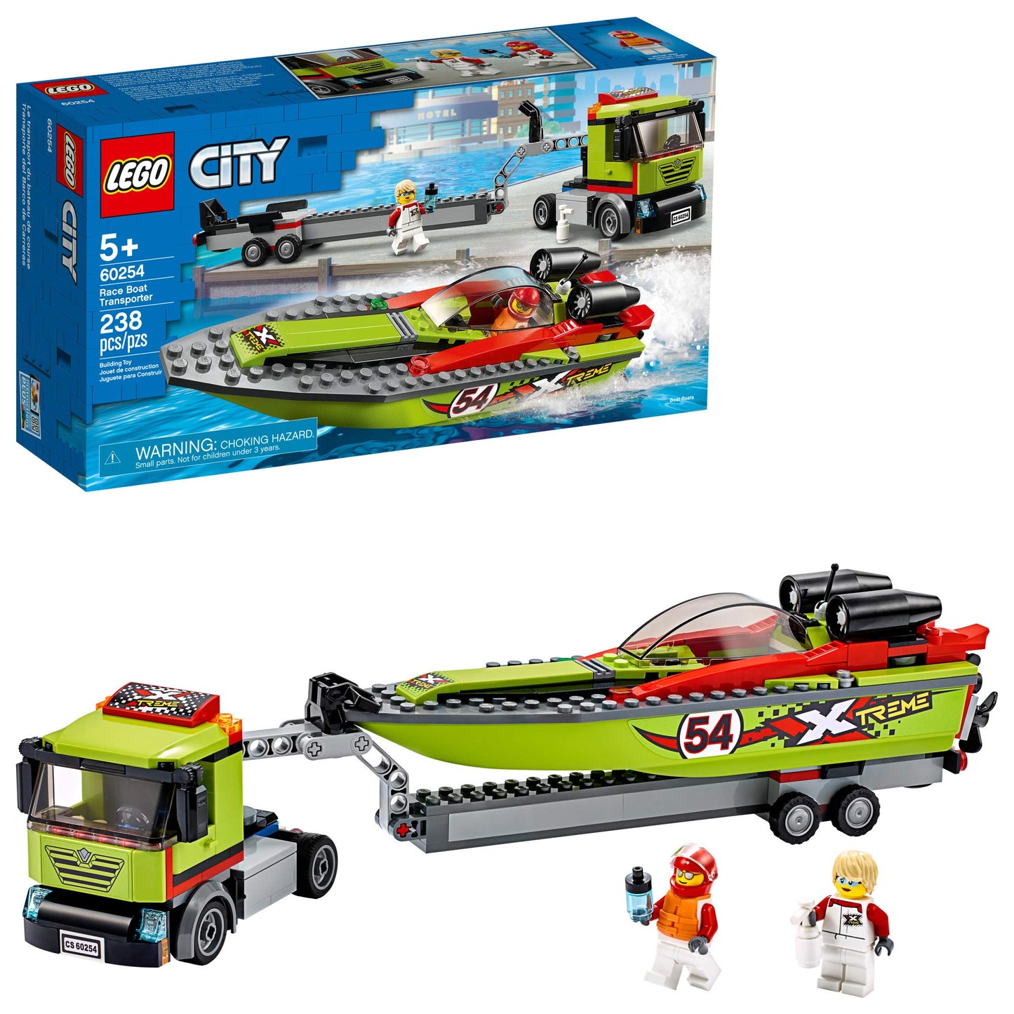 LEGO City Race Boat Transporter 60254 – 238-Piece Building Set with Truck & Floating Boat