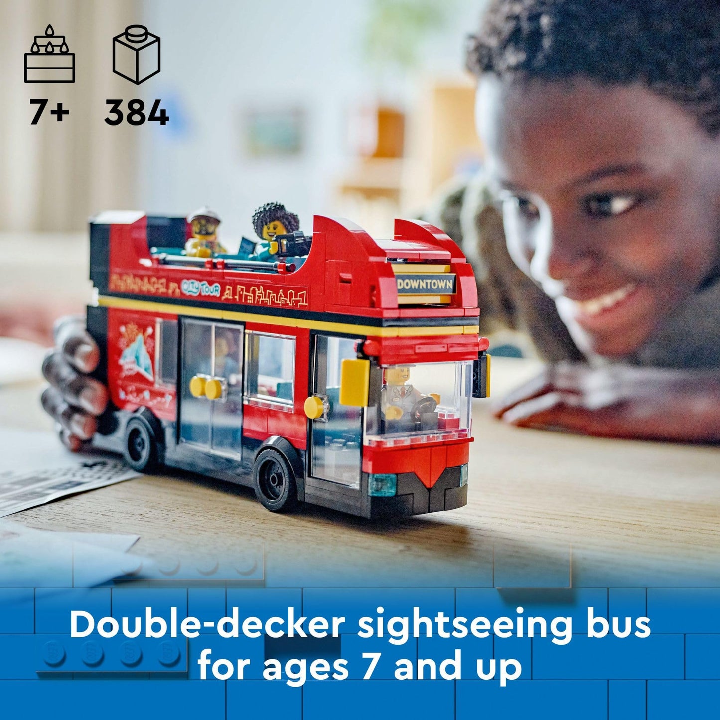 LEGO City Red Double-Decker Sightseeing Bus 60407 – 384-Piece London Bus Toy with 5 Minifigures
