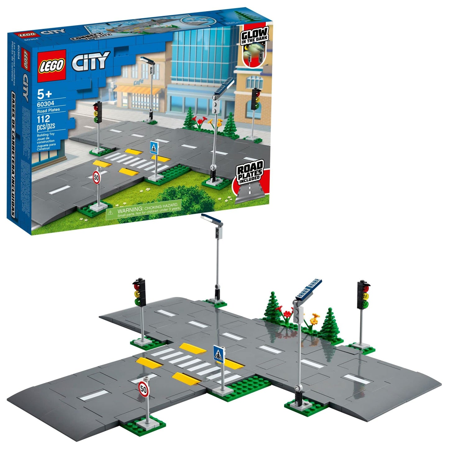 LEGO City Road Plates 60304 – Realistic Glow-in-the-Dark Road Network for Creative Play