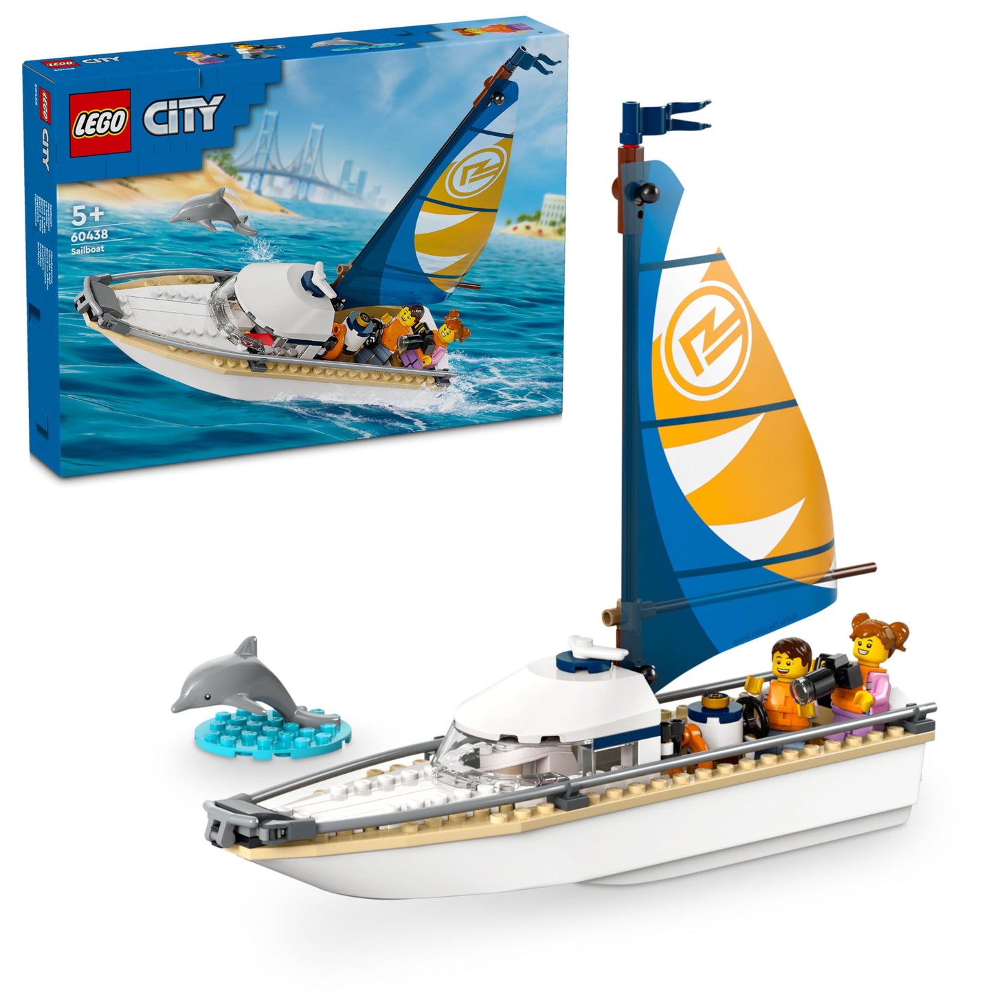 LEGO City 60438 Sailboat – 2 Minifigures, Builder App, Ages 5+