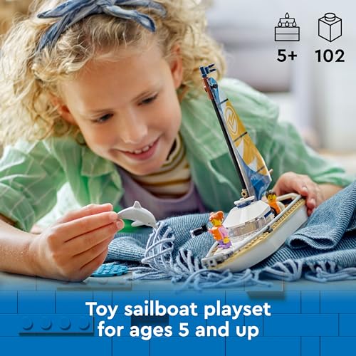 LEGO City 60438 Sailboat – 2 Minifigures, Builder App, Ages 5+