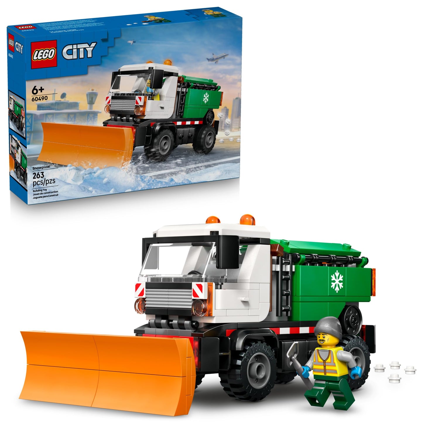 LEGO City Snowplow Truck (60490) | Building Toy for Kids 5+ with Movable Plow & Salt Spreader