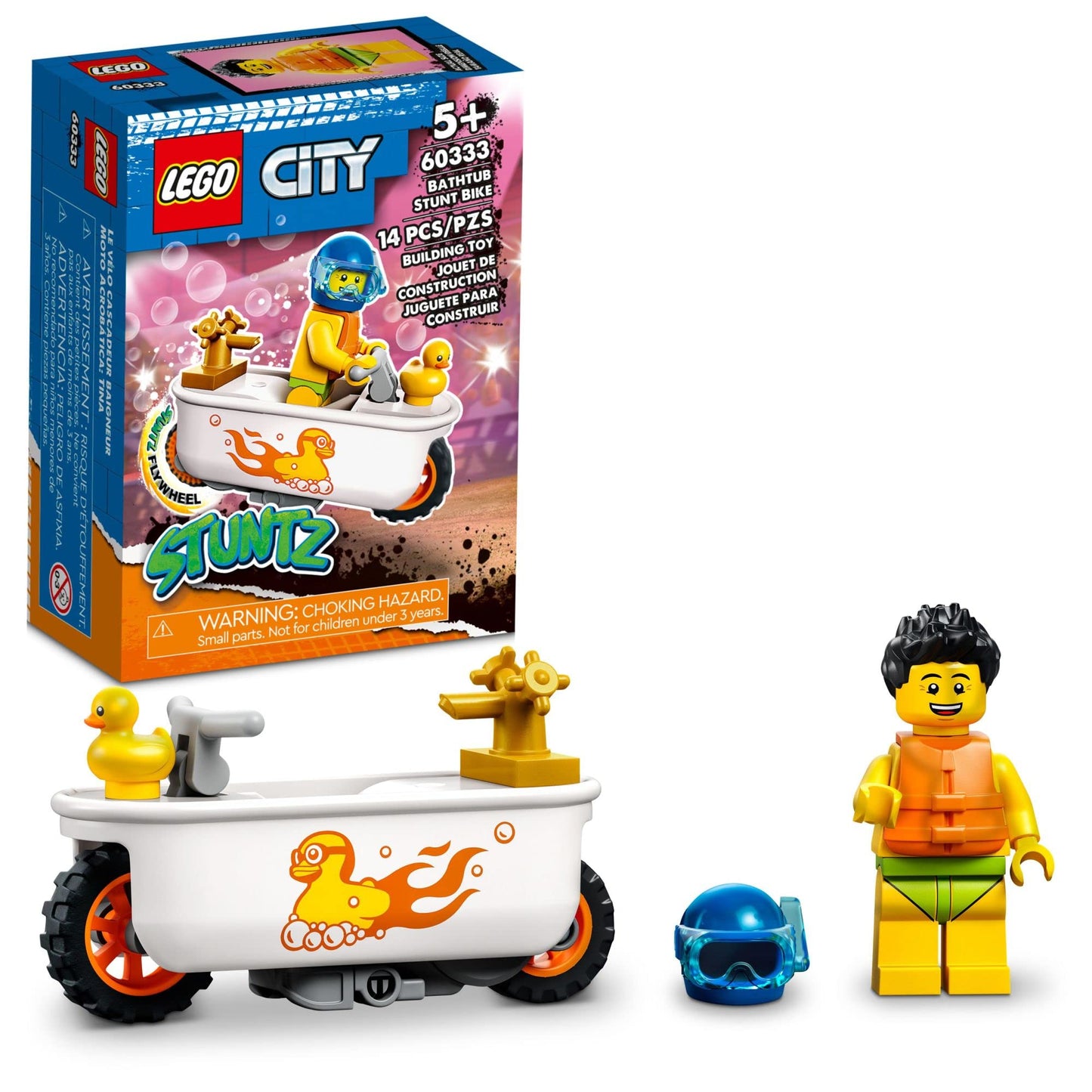 LEGO City Stuntz Bathtub Stunt Bike 60333 – Flywheel Bath-Time Toy for Kids Aged 5+