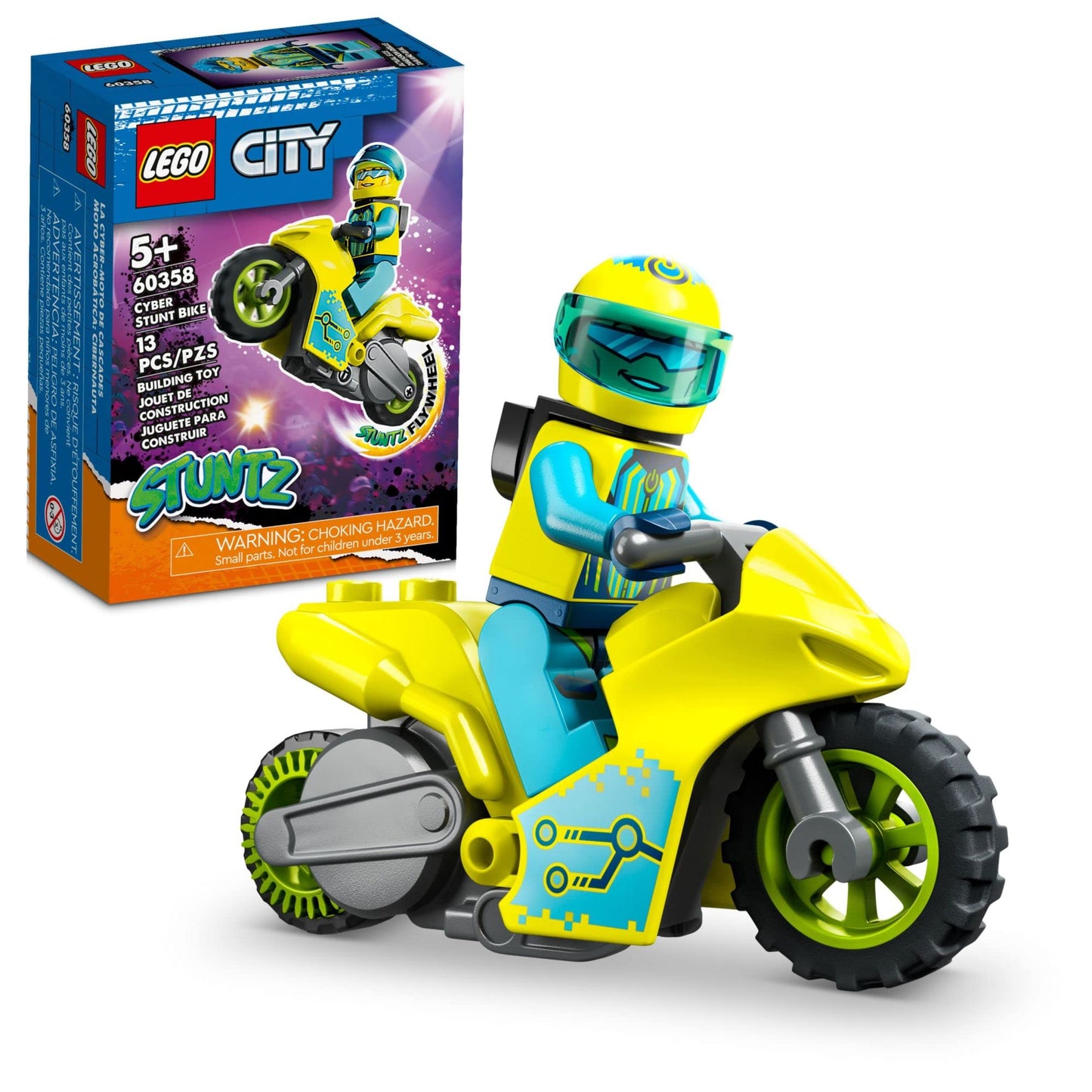 LEGO City Stuntz Cyber Stunt Bike 60358 — Flywheel-Powered Stunt Bike Toy