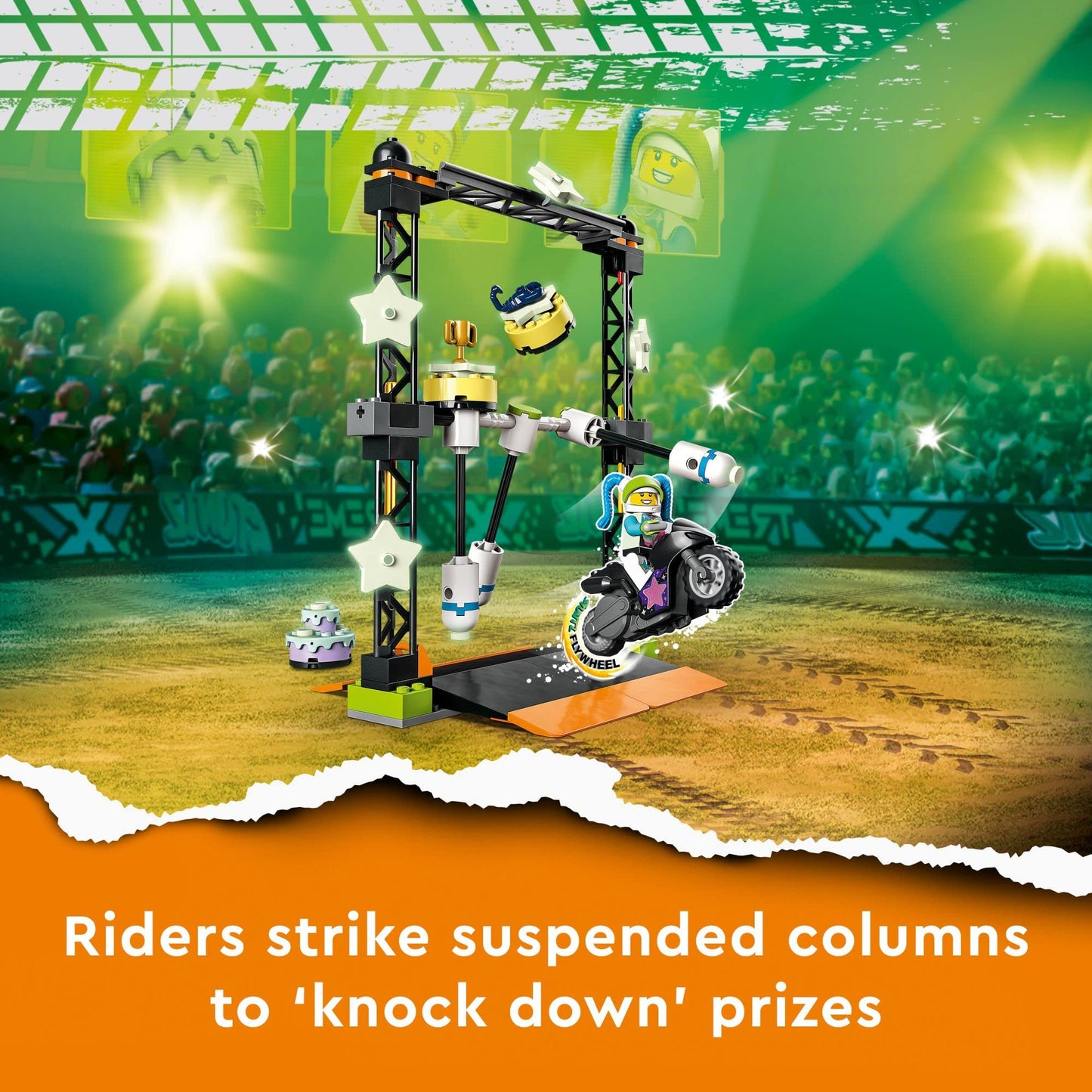 LEGO City Stuntz The Knockdown Stunt Challenge 60341 – Glow-in-the-Dark Stunt Bike & Minifigs