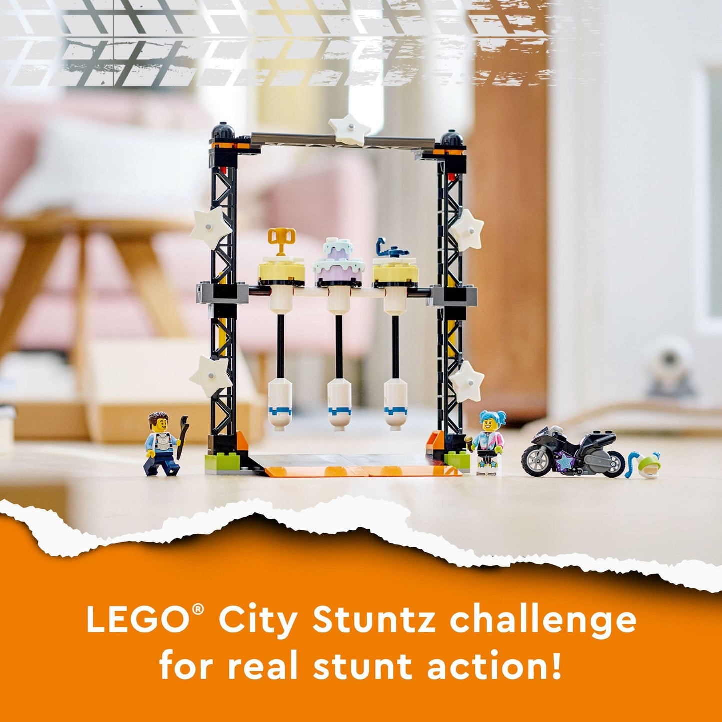 LEGO City Stuntz The Knockdown Stunt Challenge 60341 – Glow-in-the-Dark Stunt Bike & Minifigs