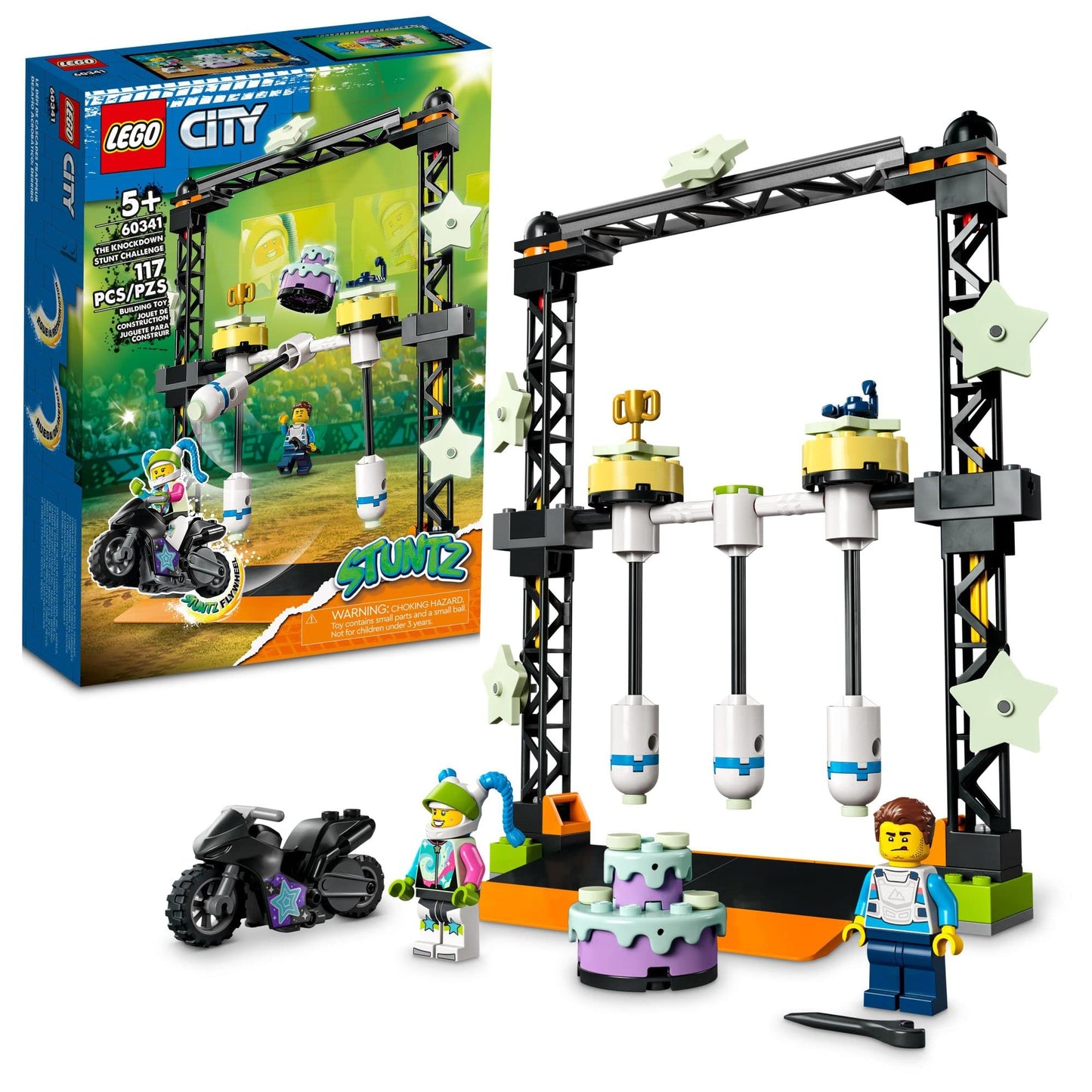 LEGO City Stuntz The Knockdown Stunt Challenge 60341 – Glow-in-the-Dark Stunt Bike & Minifigs