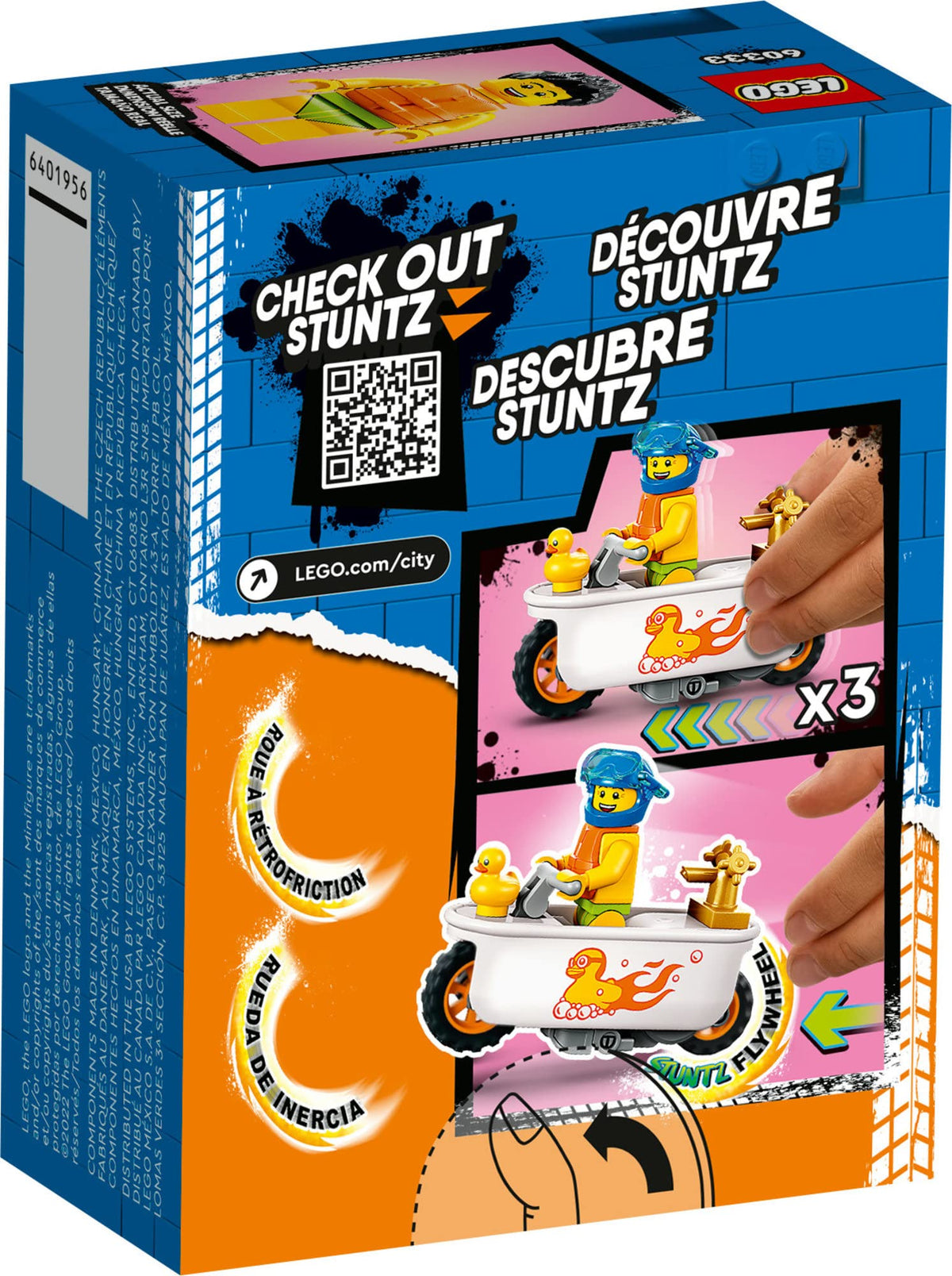 LEGO City Stuntz Bathtub Stunt Bike 60333 – Flywheel Bath-Time Toy for Kids Aged 5+