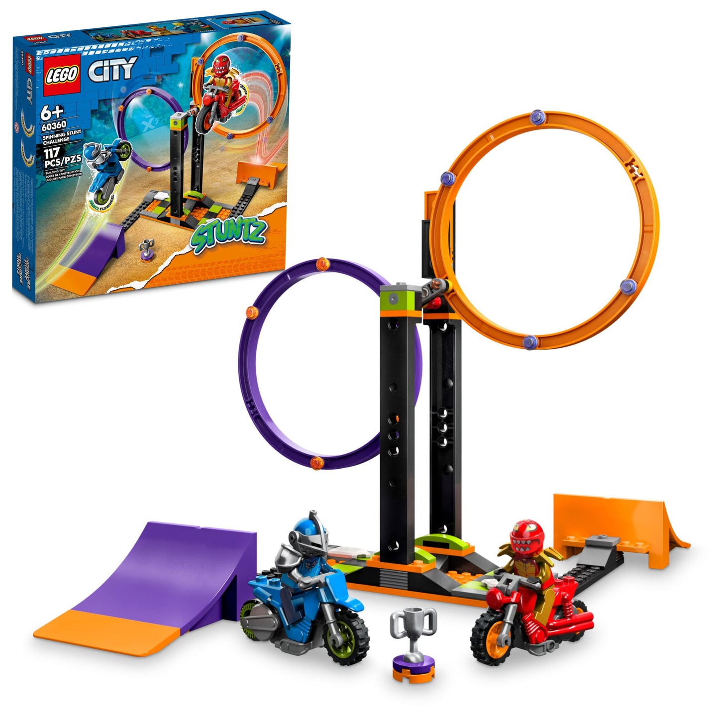 LEGO City Stuntz Spinning Stunt Challenge 60360 – 2-Player Ring, Ramps & Flywheel Motorcycles