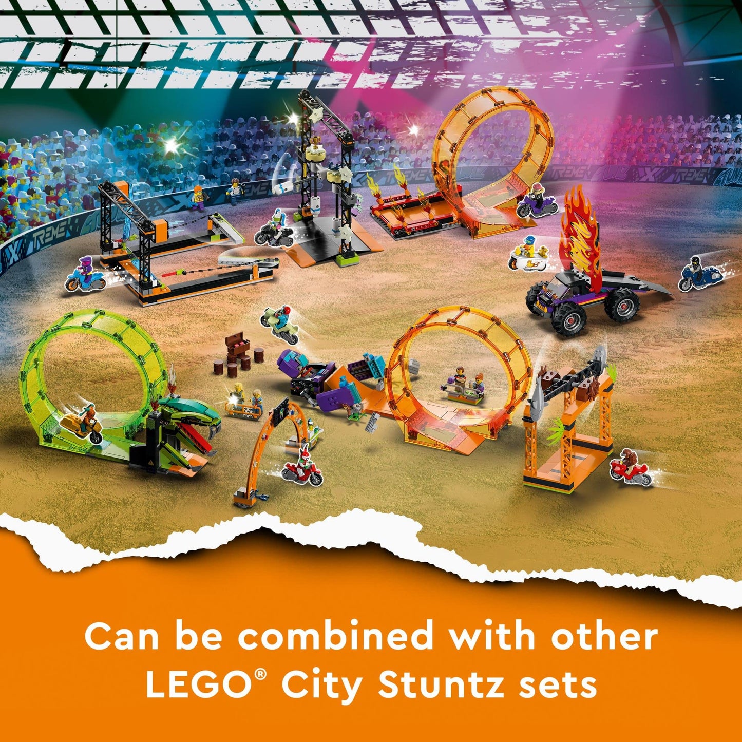LEGO City Stuntz The Knockdown Stunt Challenge 60341 – Glow-in-the-Dark Stunt Bike & Minifigs