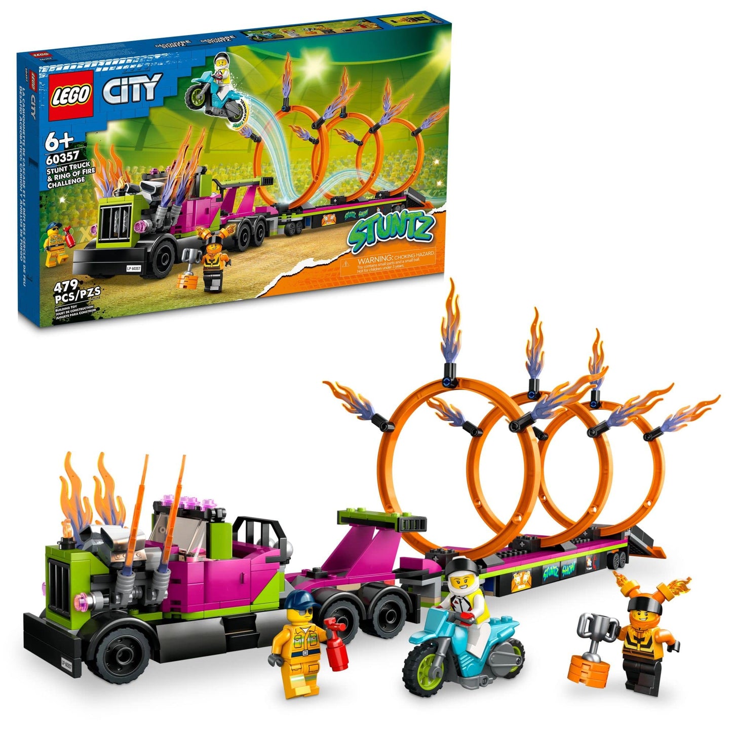 LEGO City Stuntz Stunt Truck & Ring of Fire 60357 — Flywheel Motorcycle Included