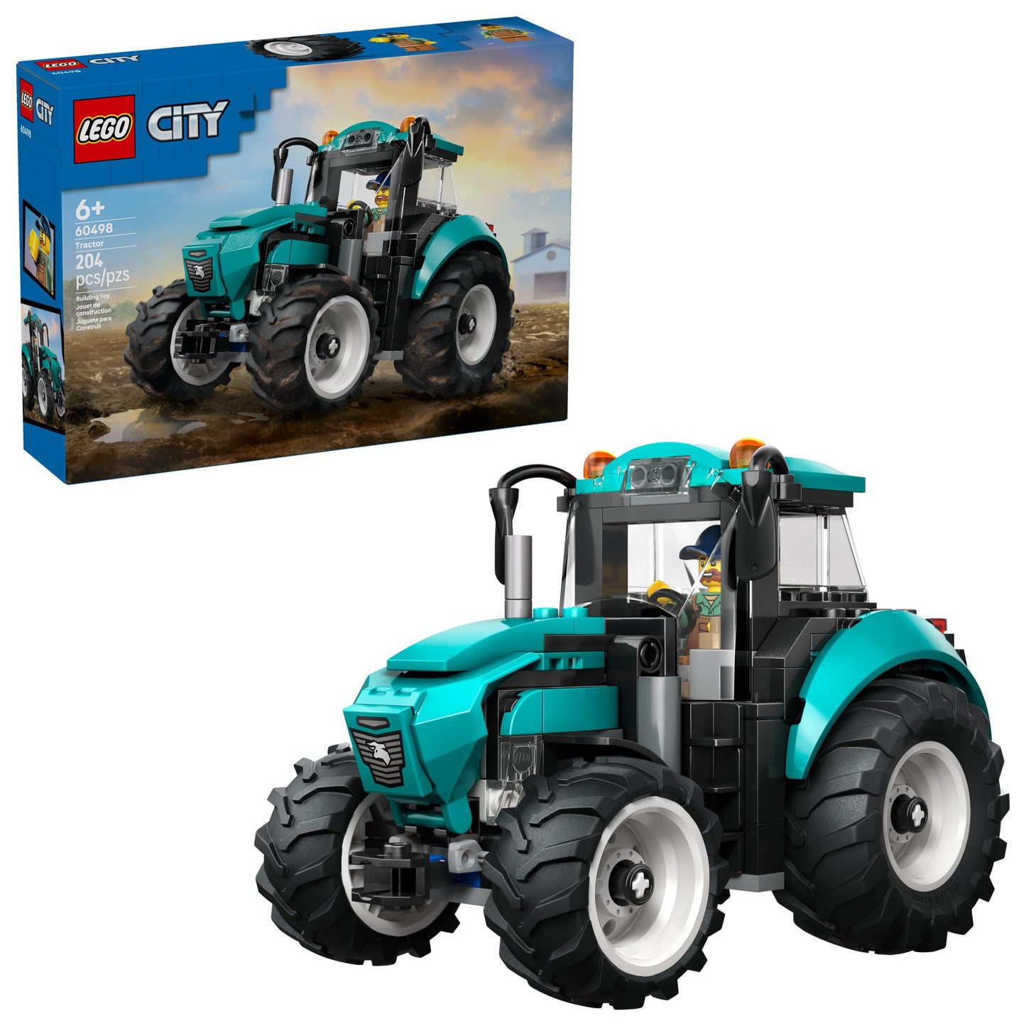 LEGO City Farm Tractor 60498 – Buildable Tractor Toy with Farmer Minifigure