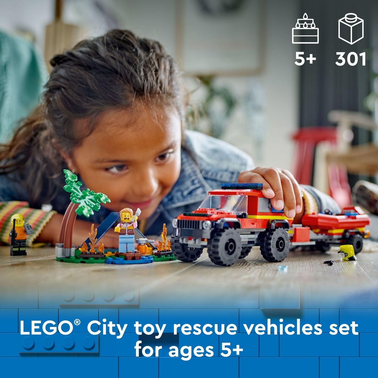 LEGO City 4x4 Fire Truck with Rescue Boat (60412) – Pretend Play Toy for Kids 5+