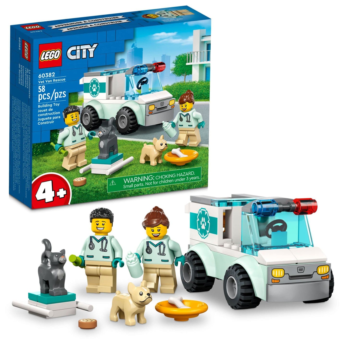 LEGO City Vet Van Rescue 60382 – 4+ Vet Playset with 2 Minifigs, Dog & Cat