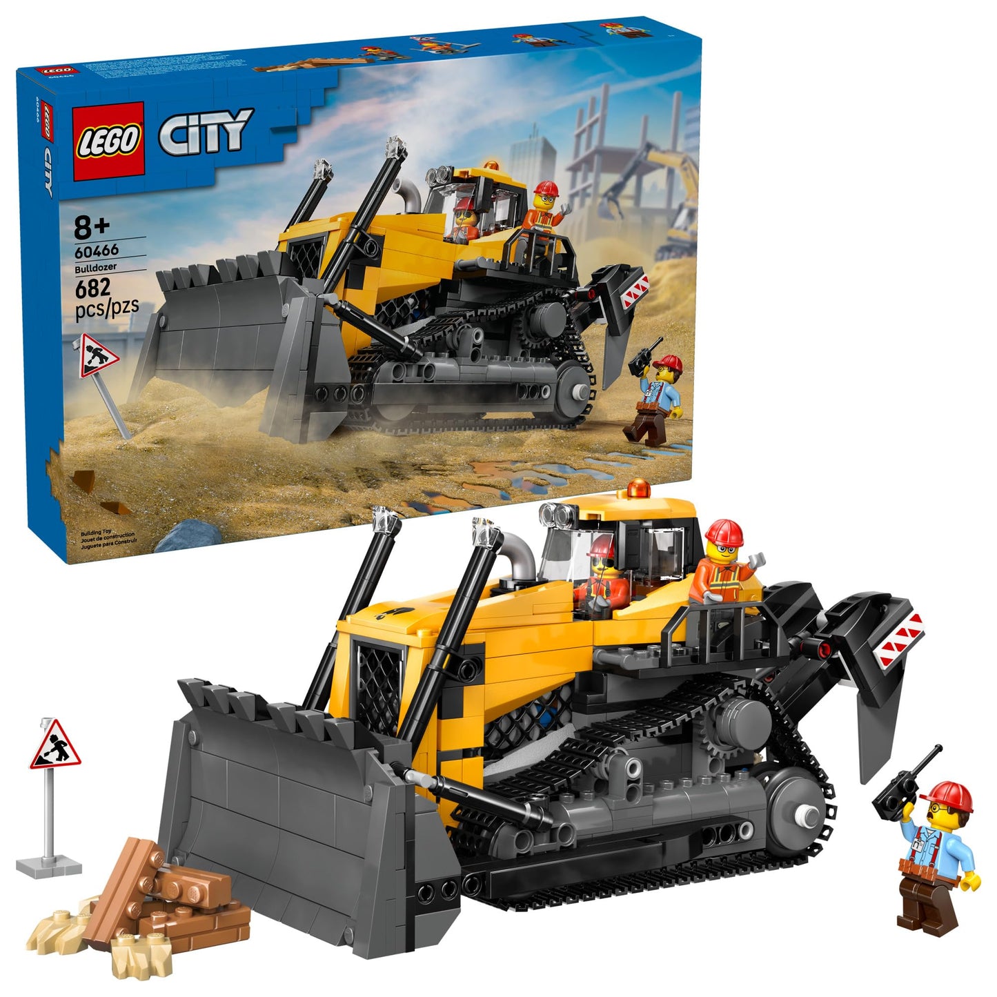 LEGO City Yellow Bulldozer 60466 – Realistic Construction Toy for Kids 8+