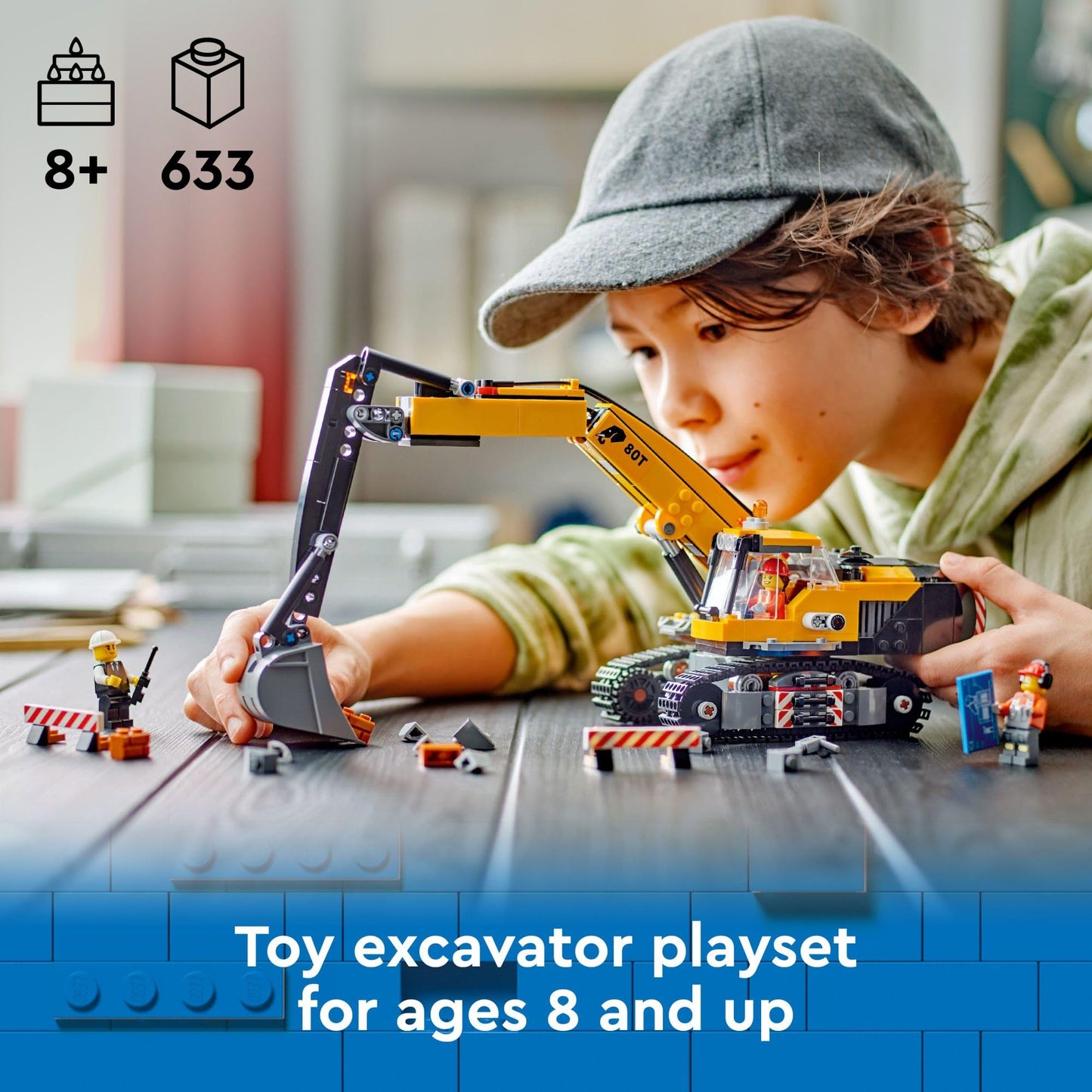LEGO City Yellow Construction Excavator 60420 – 633 Pieces, 3 Minifigures, 360° Cab (Ages 8+)