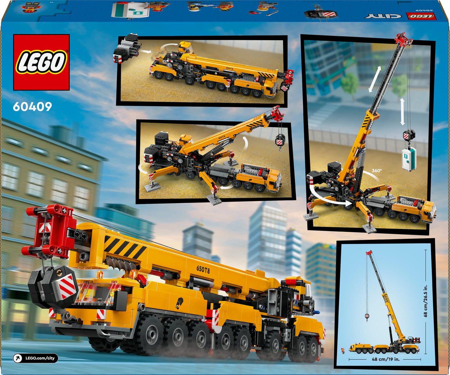 LEGO City 60409 Yellow Mobile Construction Crane | Building Playset for Kids 9+