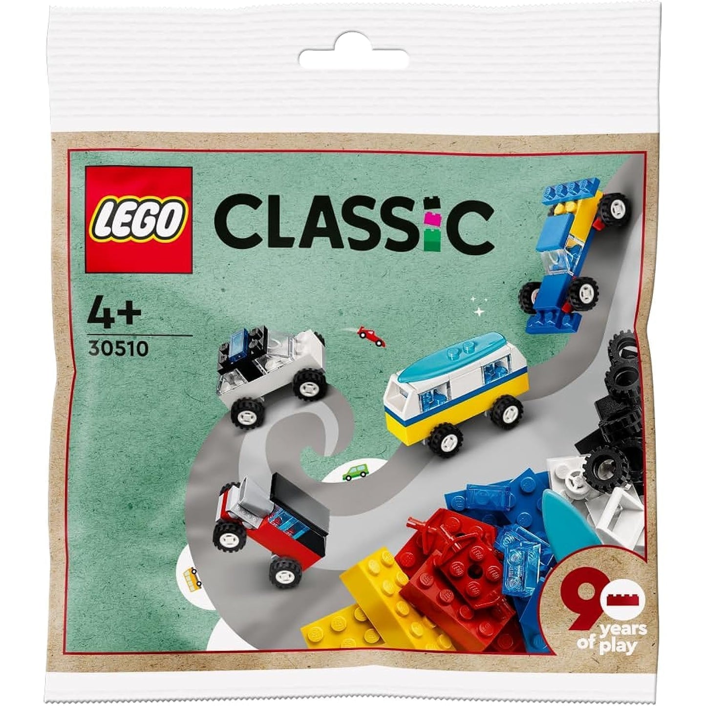 LEGO Classic 30510 90 Years of Cars Polybag | 71 Pieces | 4 Mini Cars | Ages 4+